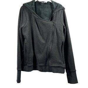 Athleta Hoodie Jacket Large Gray Cozy Karma Curve Hem Asymmetric Zip Up Velour